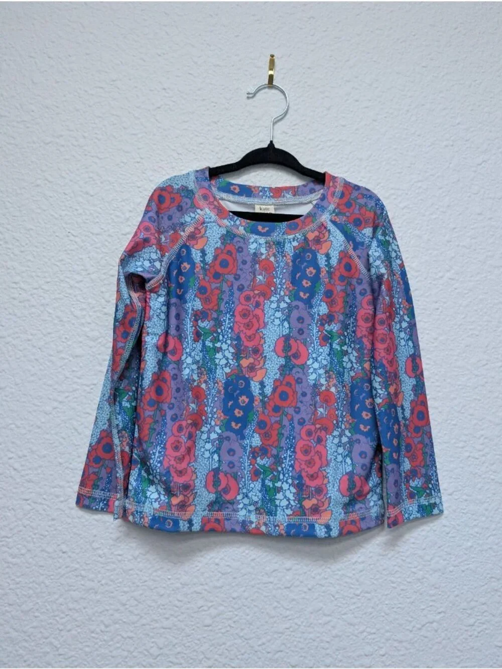 Kate Quinn Vivid Hollyhock Long Sleeve Rash Guard Tee 4T Swimsuit Shirt Floral